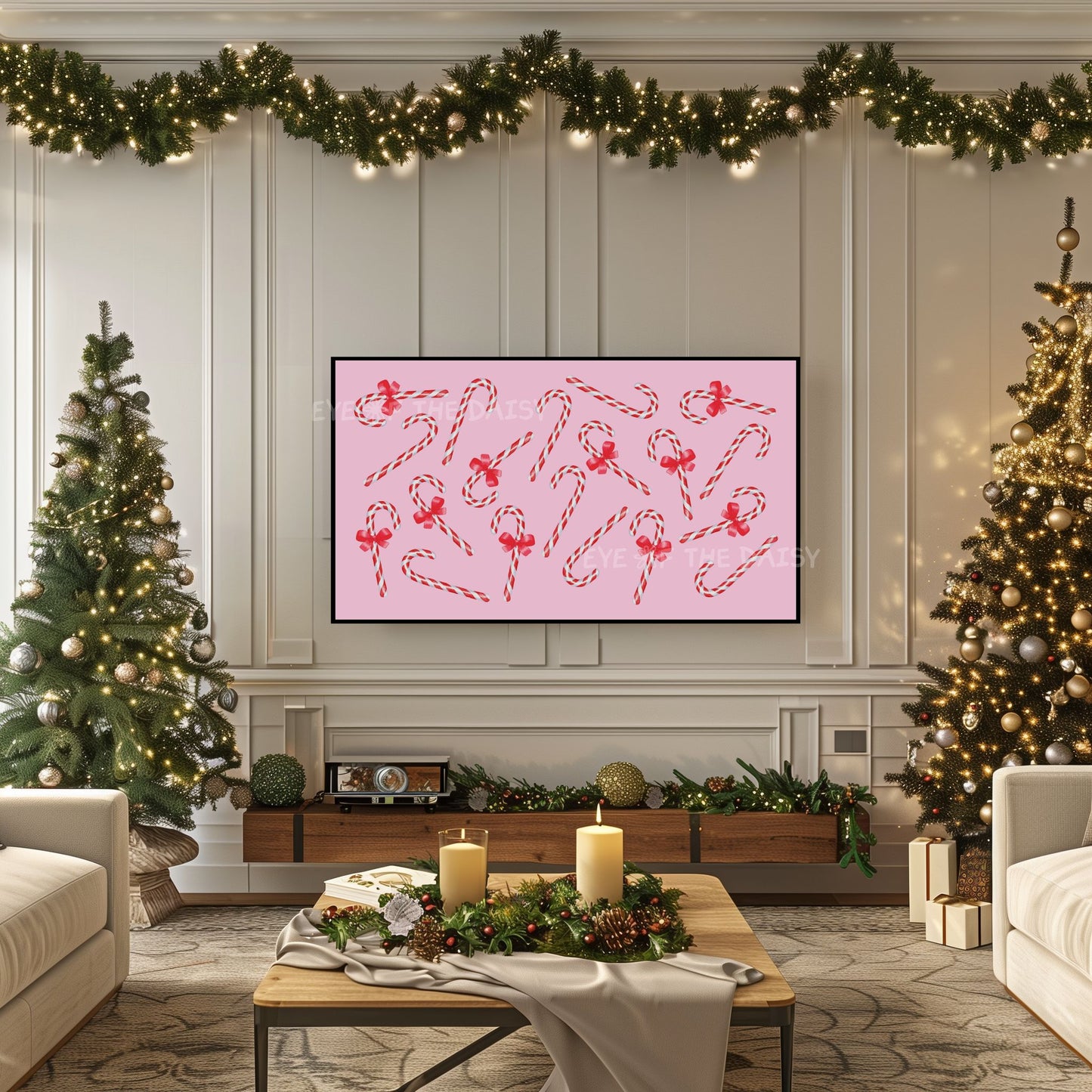 Pink, Red & White Christmas TV Art 4K | Cute Candy Canes Holiday 4K TV Art
