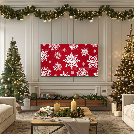 Red White Snowflakes Christmas 4K TV Art | Traditional Holiday TV Artwork 4K