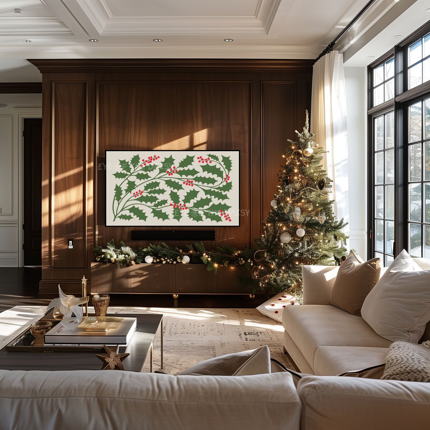 Abstract Holly 4K TV Art | Nordic Christmas Art for TV Screen