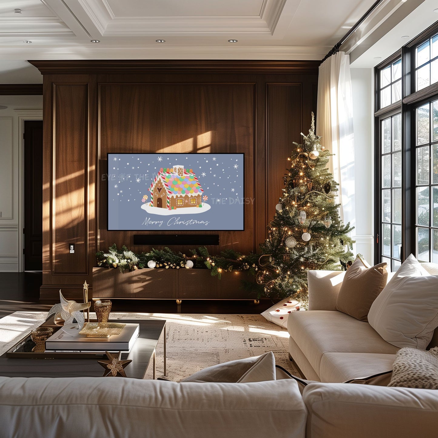 Merry Christmas Phrase 4K TV Art | Holiday Gingerbread House Art for TV Screen 4K