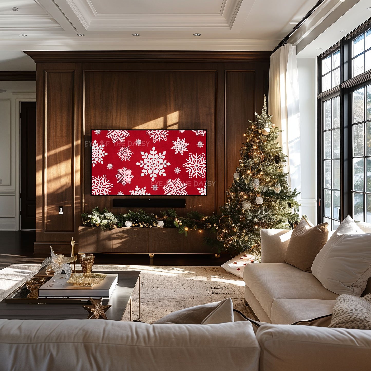Red White Snowflakes Christmas 4K TV Art | Traditional Holiday TV Artwork 4K