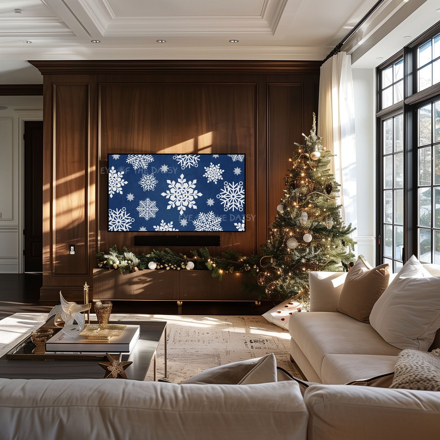 Navy Blue White Snowflakes Christmas 4K TV Art | Minimal Holiday TV Artwork 4K