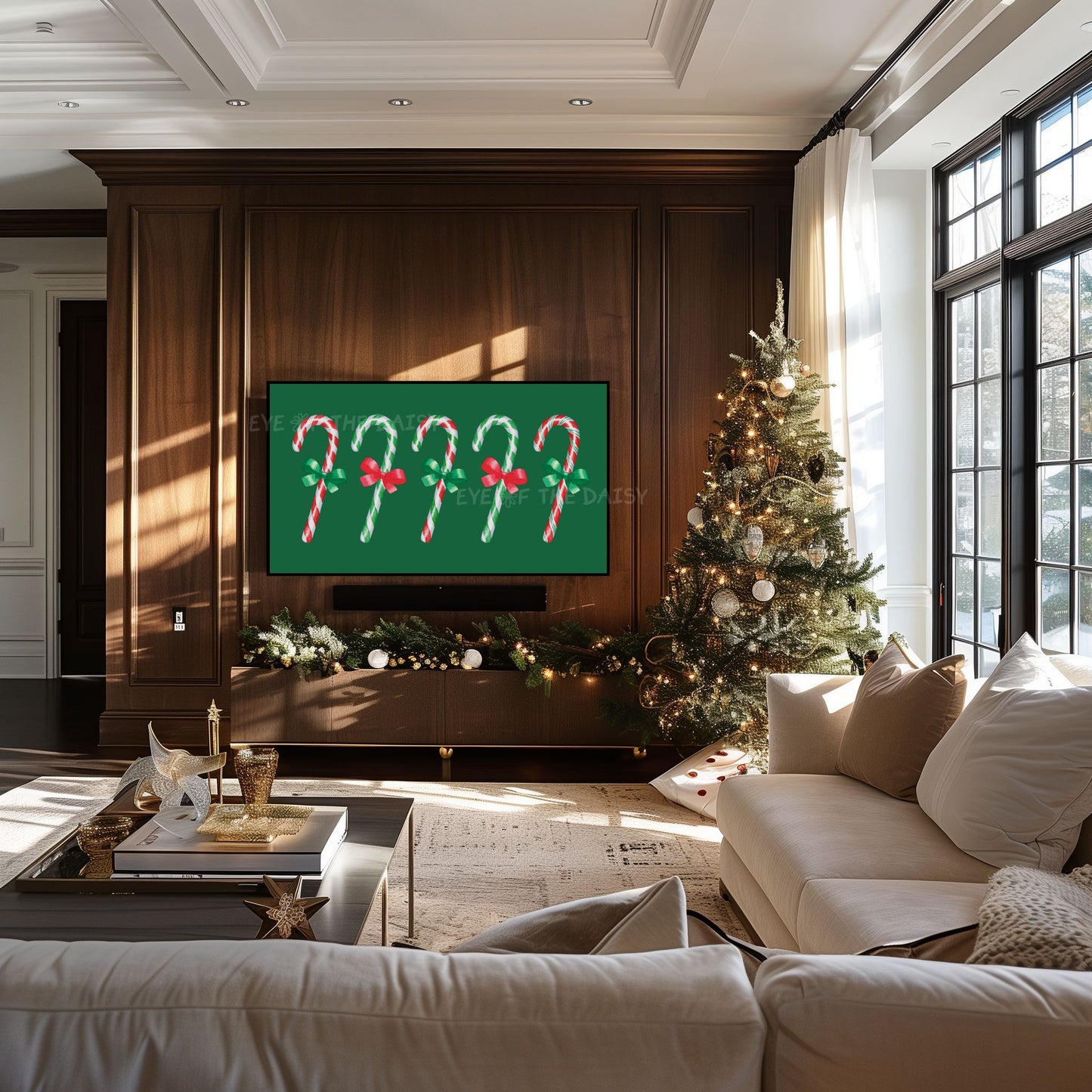 Red Green Christmas Candy Canes 4K TV Art | Traditional Watercolour Holiday TV Art 4K