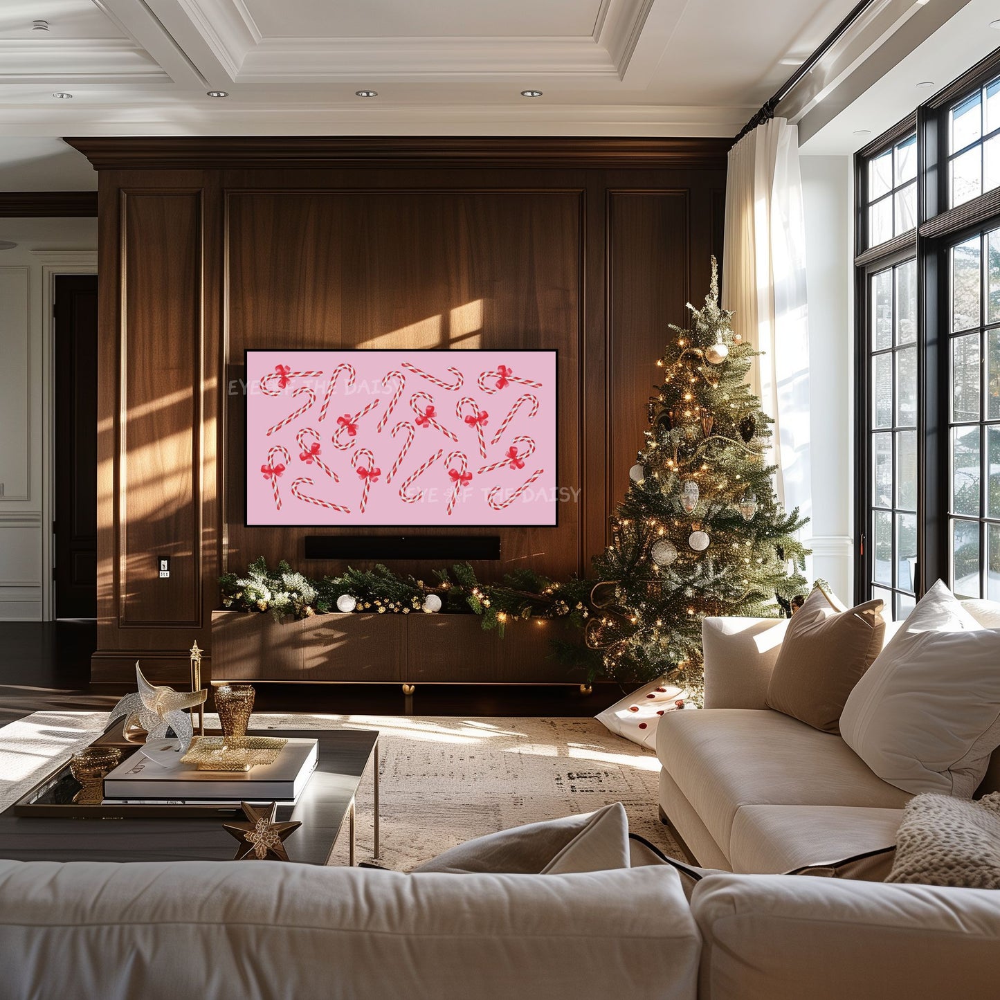 Pink, Red & White Christmas TV Art 4K | Cute Candy Canes Holiday 4K TV Art