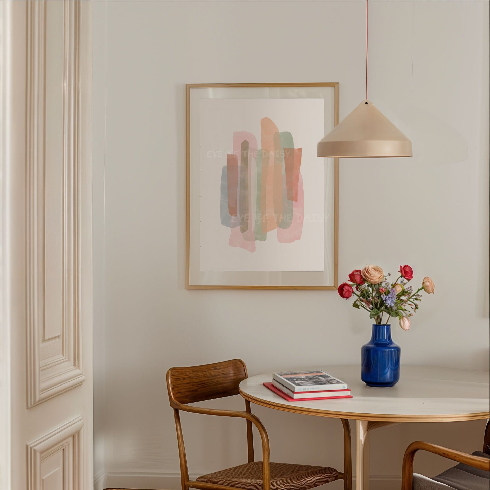 3 piece Scandinavian abstract wall art set — pastel digital downloads with soft tones & organic shapes, perfect minimal dining room decor