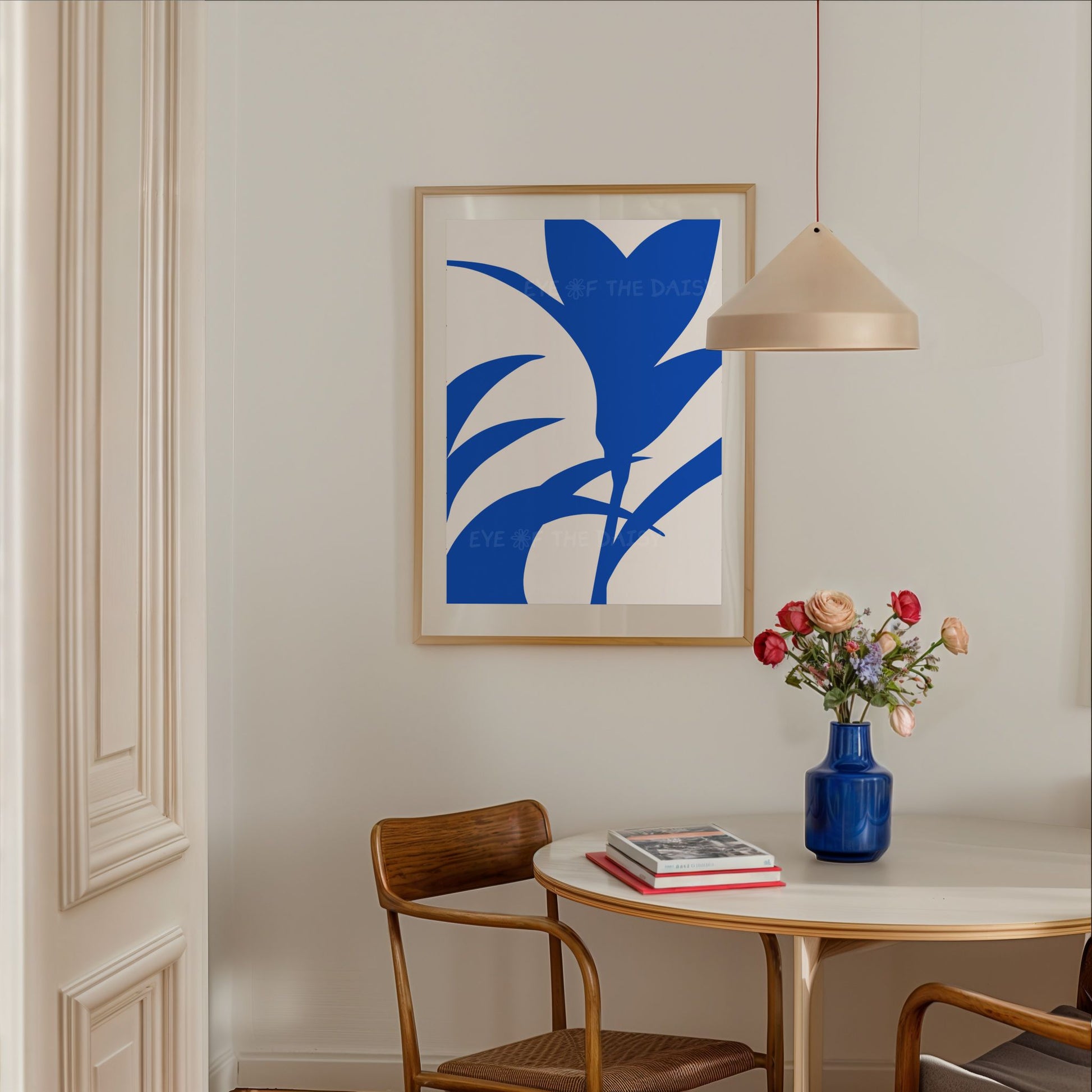 Royal blue modern abstract botanical art print set of 3, abstract leaf printable wall decor download for modern apartment
