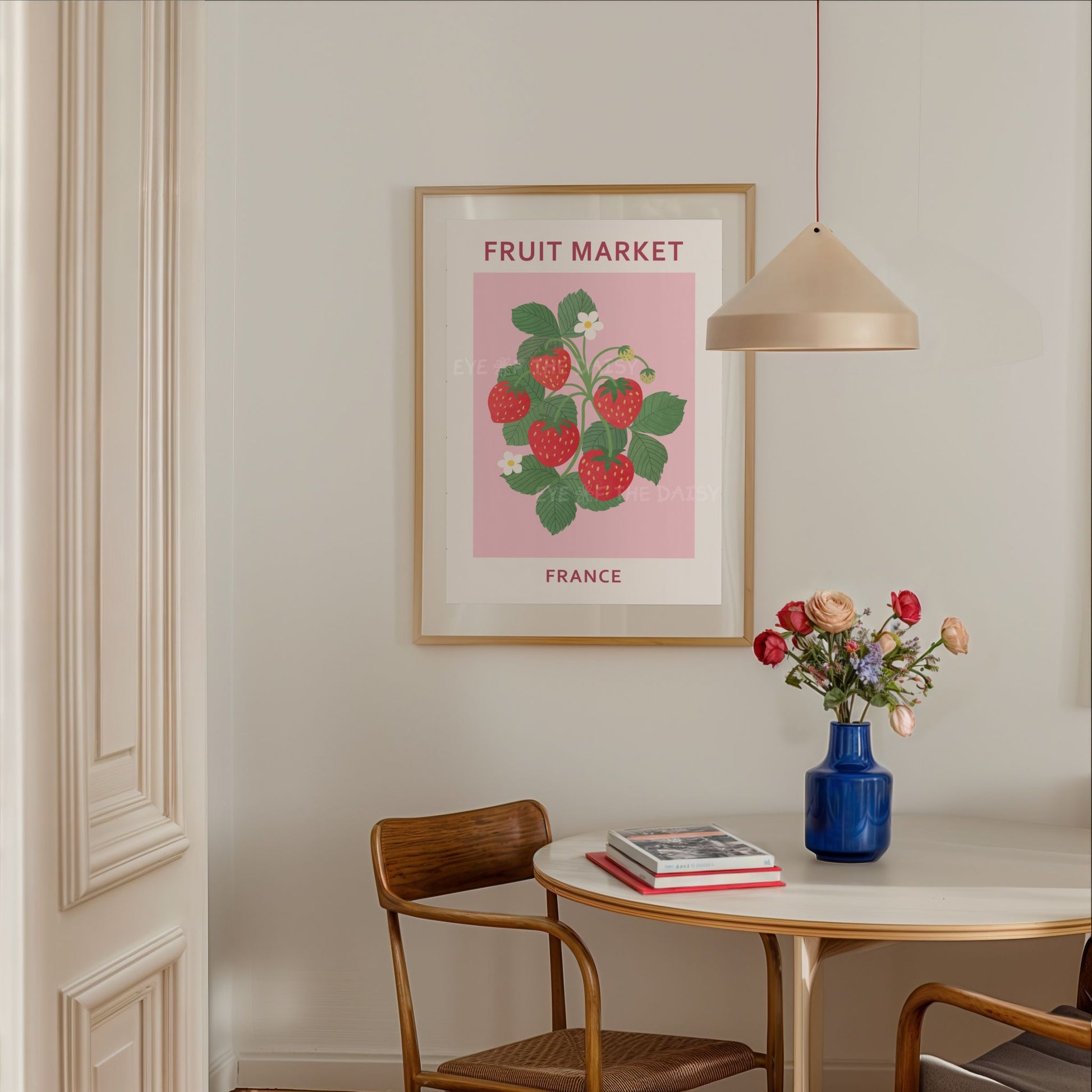 Scandinavian fruit and flower art print set — colourful printable wall art download ideal for boho chic or modern eclectic apartment decor