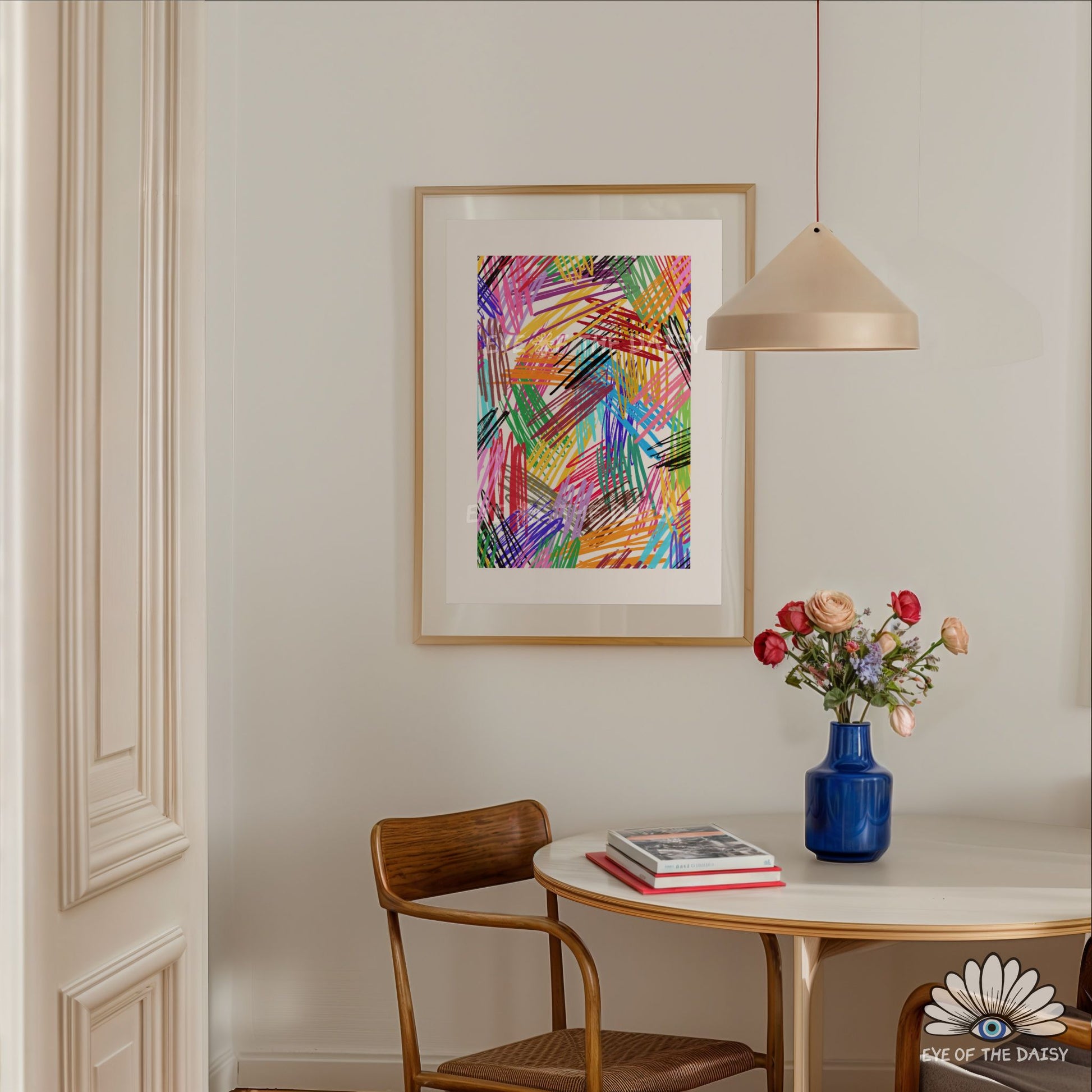 Vibrant contemporary abstract scribble wall art, digital print or printable download, ideal for modern apartment decor or dopamine decor