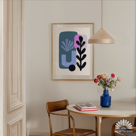 Blue Purple Abstract Botanical Print Digital Download | Mid Century Modern Printable Wall Art