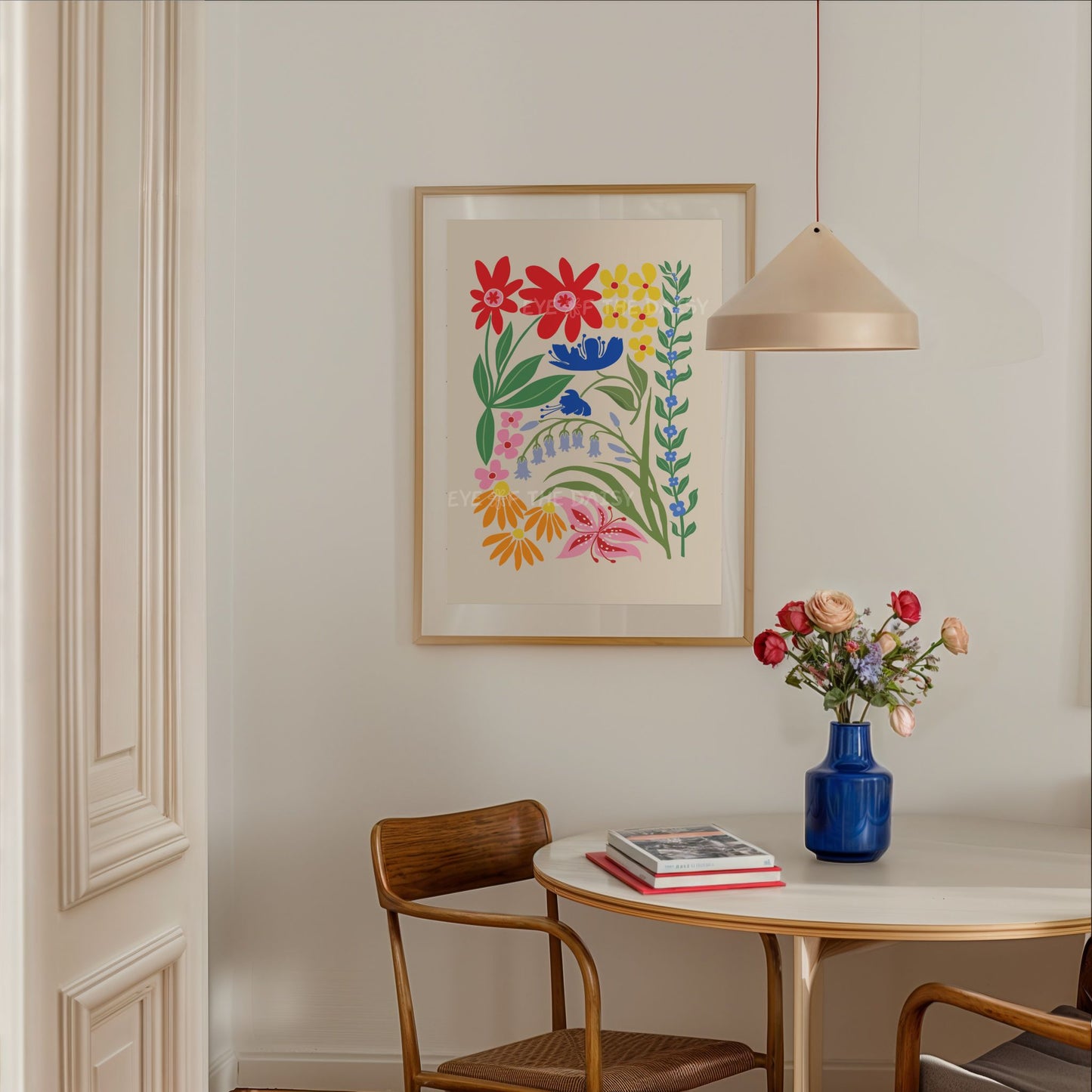 Brightly colored modern floral abstract print instant download, perfect for  modern Scandi apartment decor