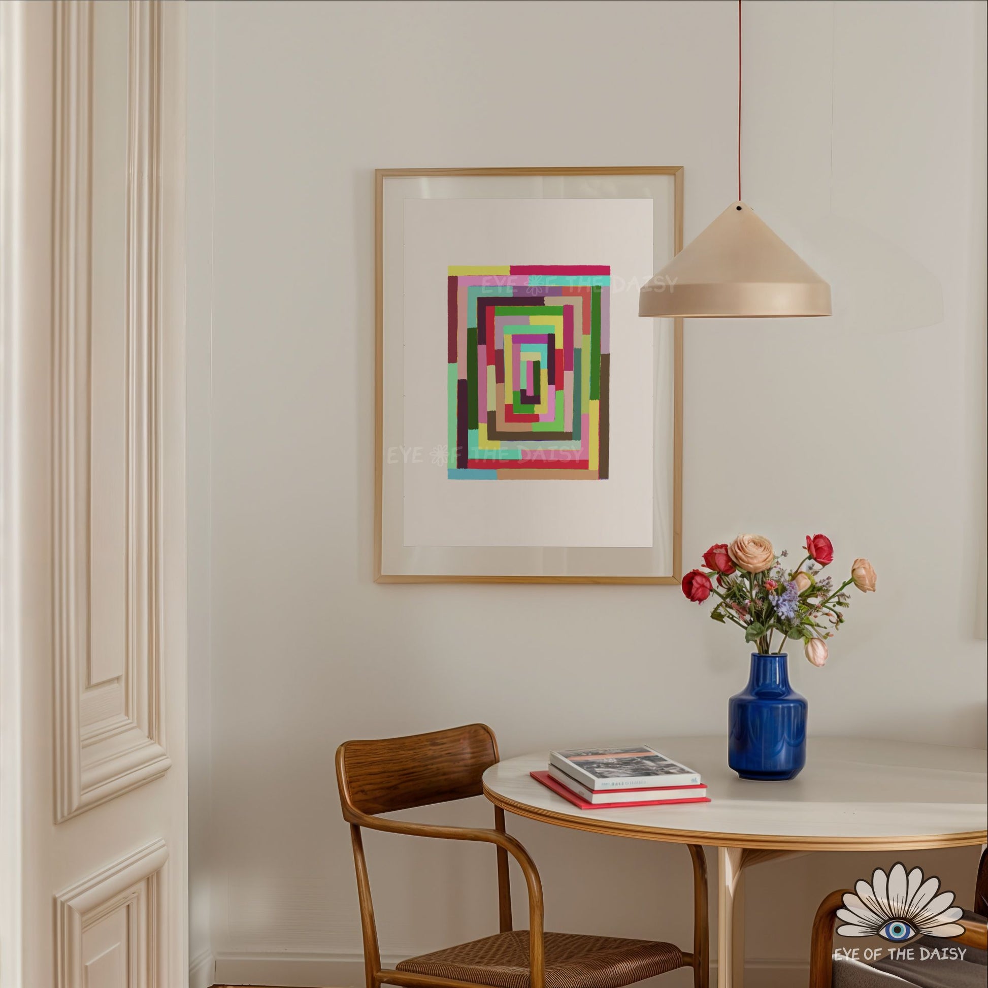 Minimalist abstract wall art printable in red, burgundy and green, great as a house entrance print