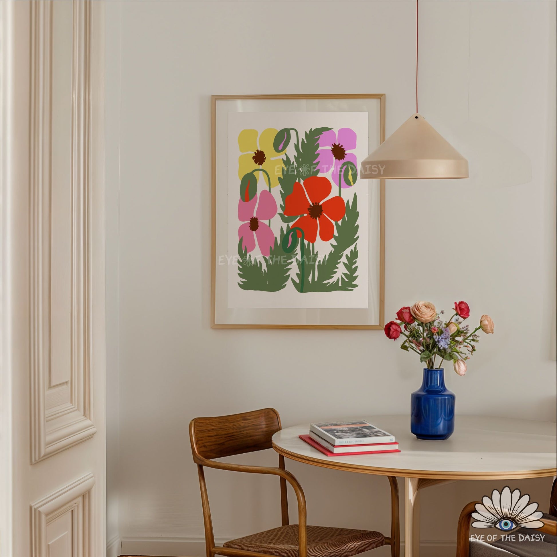Vibrant poppy artwork, digital download wall decor for Scandinavian dining room wall art
