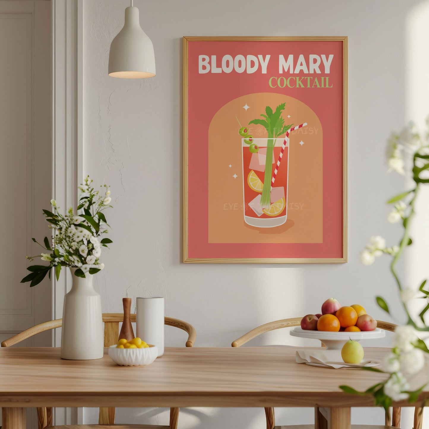 Bloody Mary wall art – retro printable cocktail poster, colourful kitchen or bar decor digital download