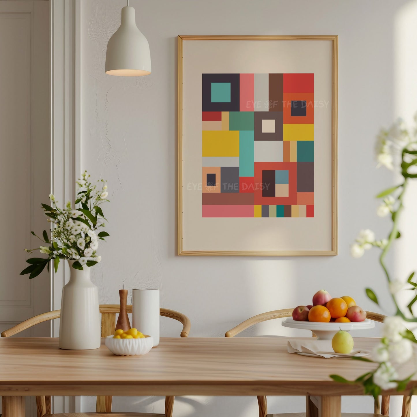 Vibrant colour block gallery wall print — modern abstract geometric printable wall art download for fun, eclectic kitchen decor