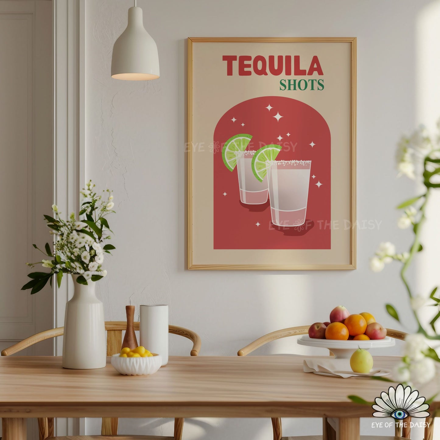 Tequila Shots cocktail illustration printable cute drink art for dorm room or apartment decor
