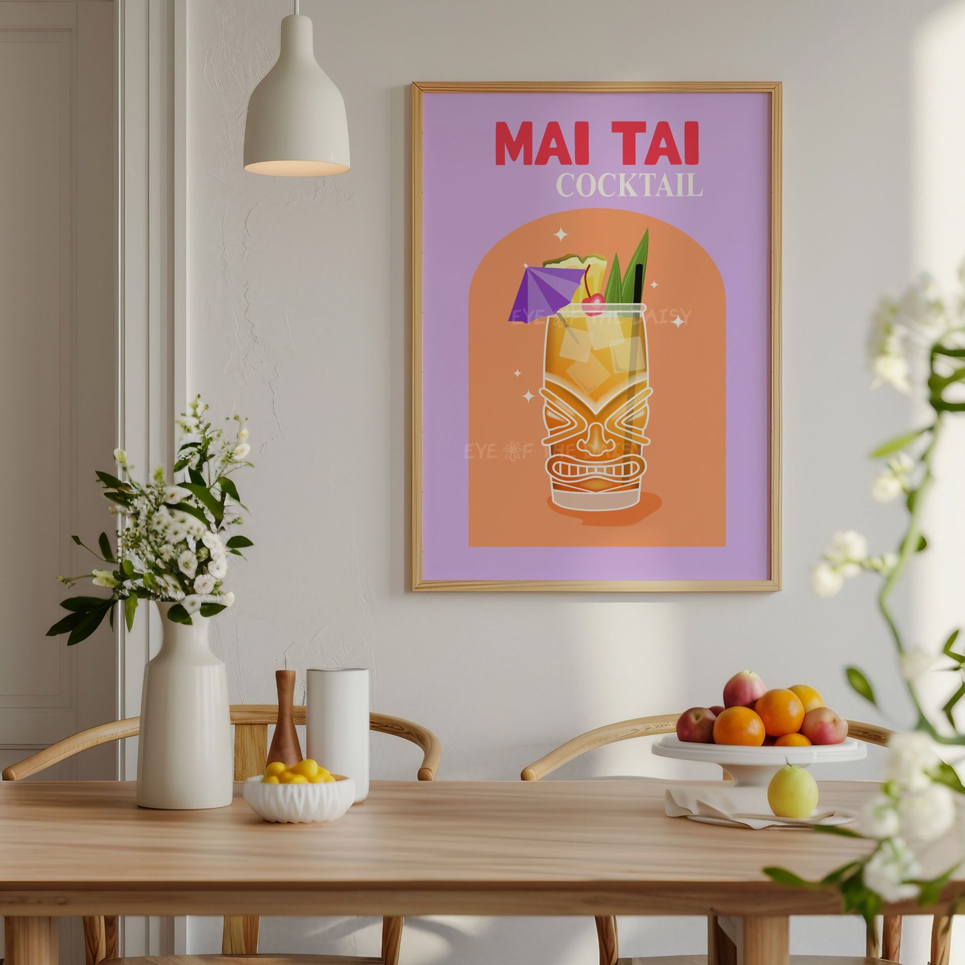 Retro Mai Tai cocktail printable poster – colorful downloadable art perfect for vacation rental wall decor or a home Tiki bar
