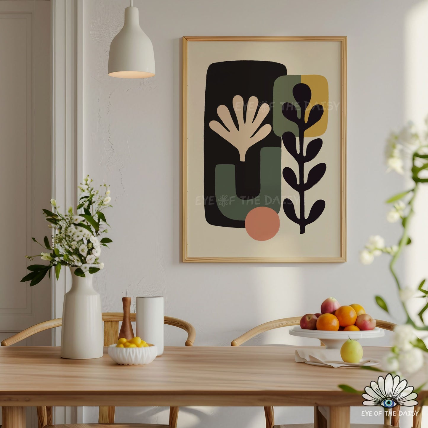 Boho Botanical Print Digital Download | Beige Green Salmon Mustard Organic Shapes Printable Wall Art