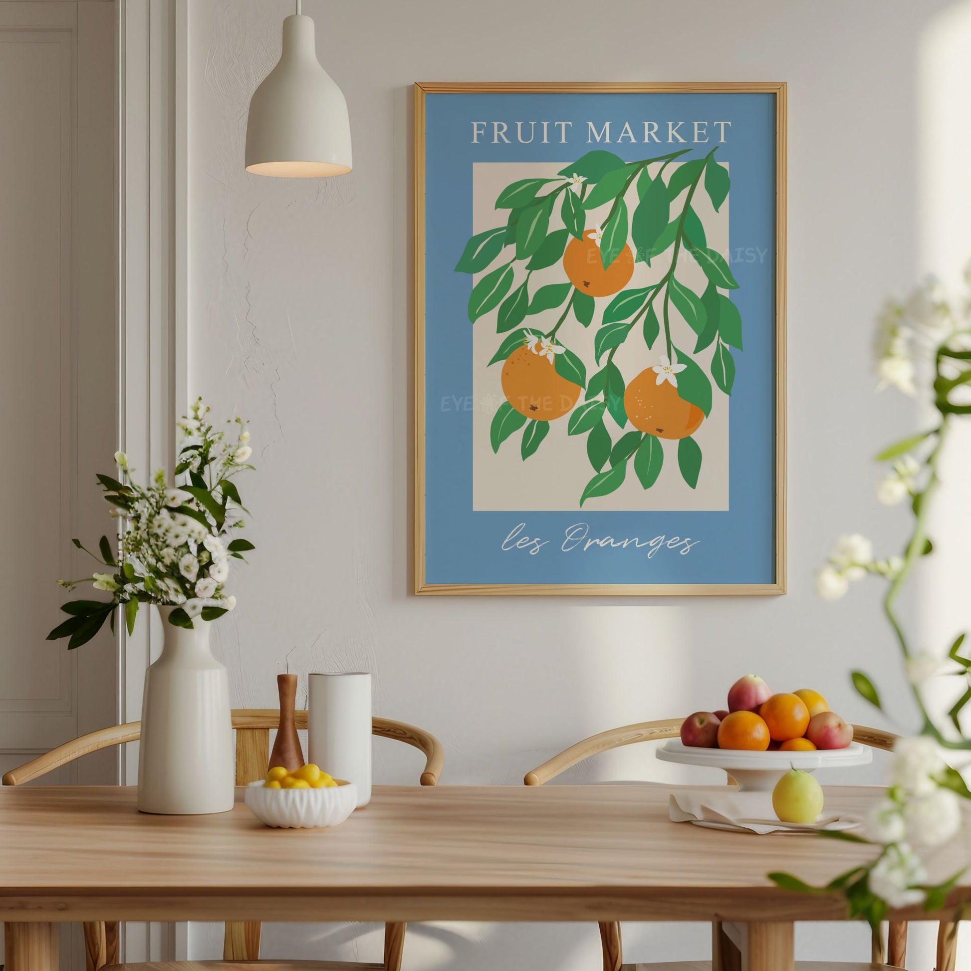 Abstract Orange 'Fruit Market' poster for a Mediterranean inspired dining room or colorful kitchen wall decor