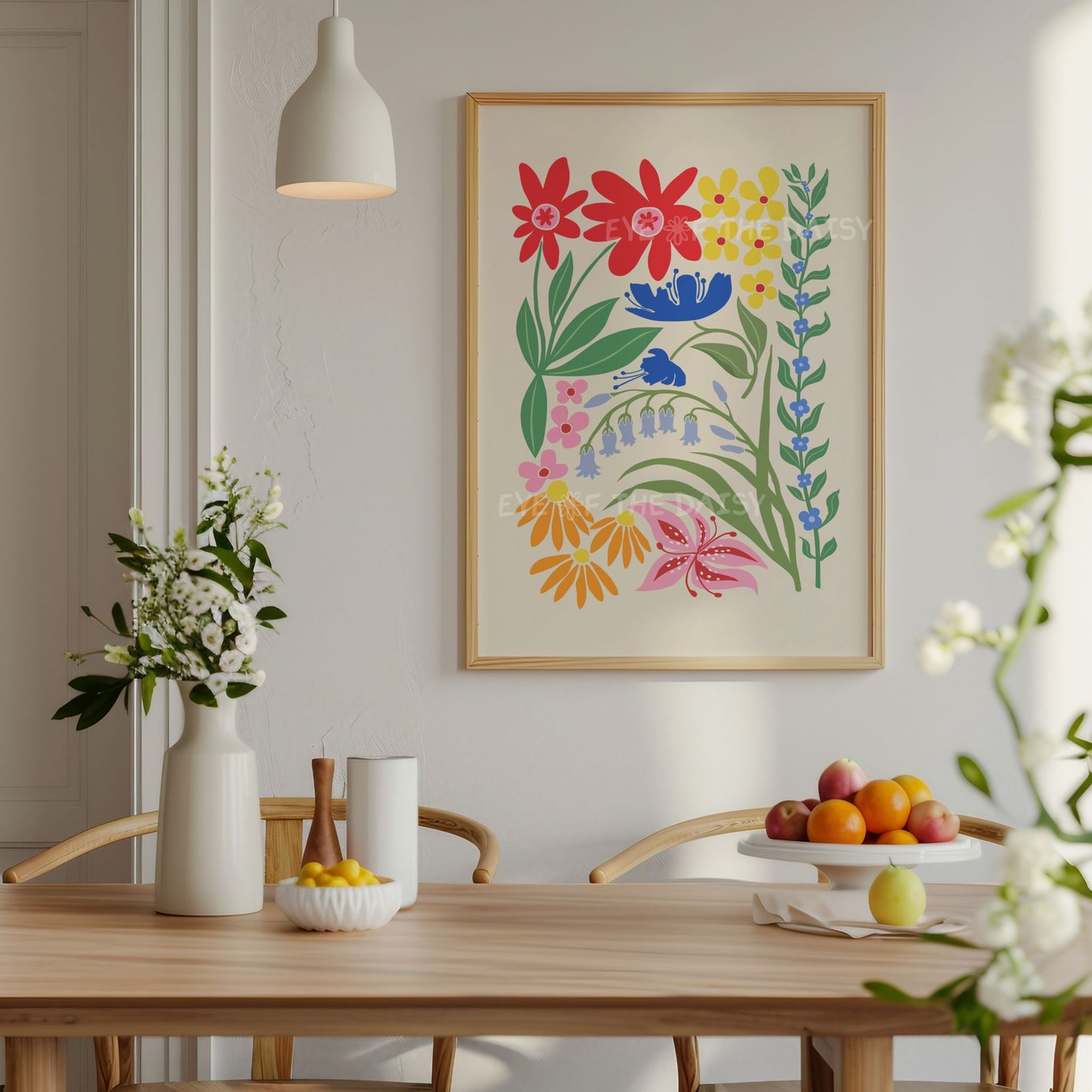 Vibrant abstract flowers printable wall art, downloadable floral print great for dopamine decor