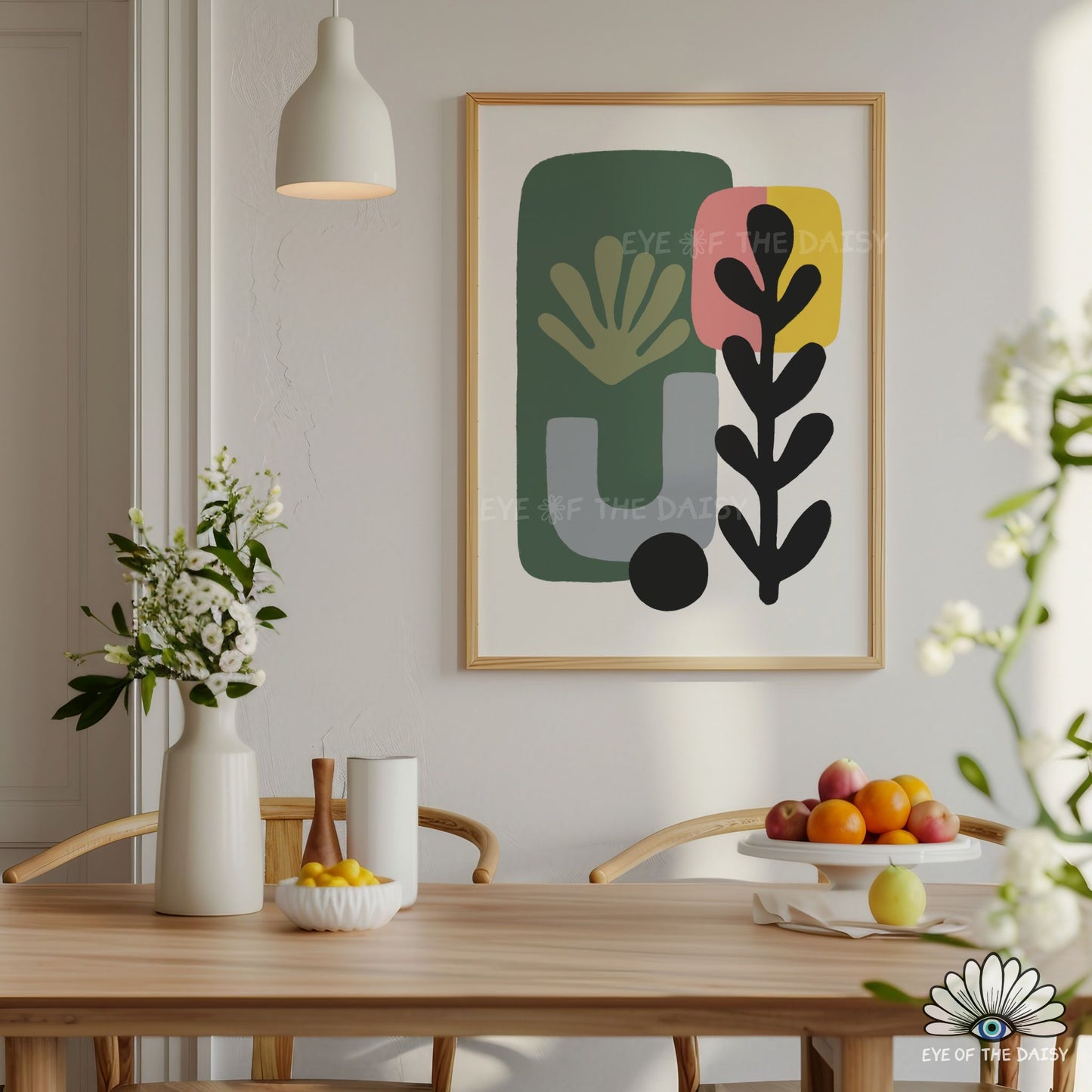 Mid Century Modern Botanical Print Digital Download | Salmon Pink Mustard Green Abstract Printable Art