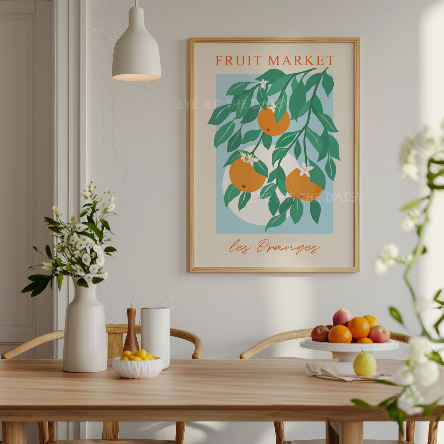 Les Oranges vintage fruit market poster – French-inspired printable kitchen art, exhibition poster download