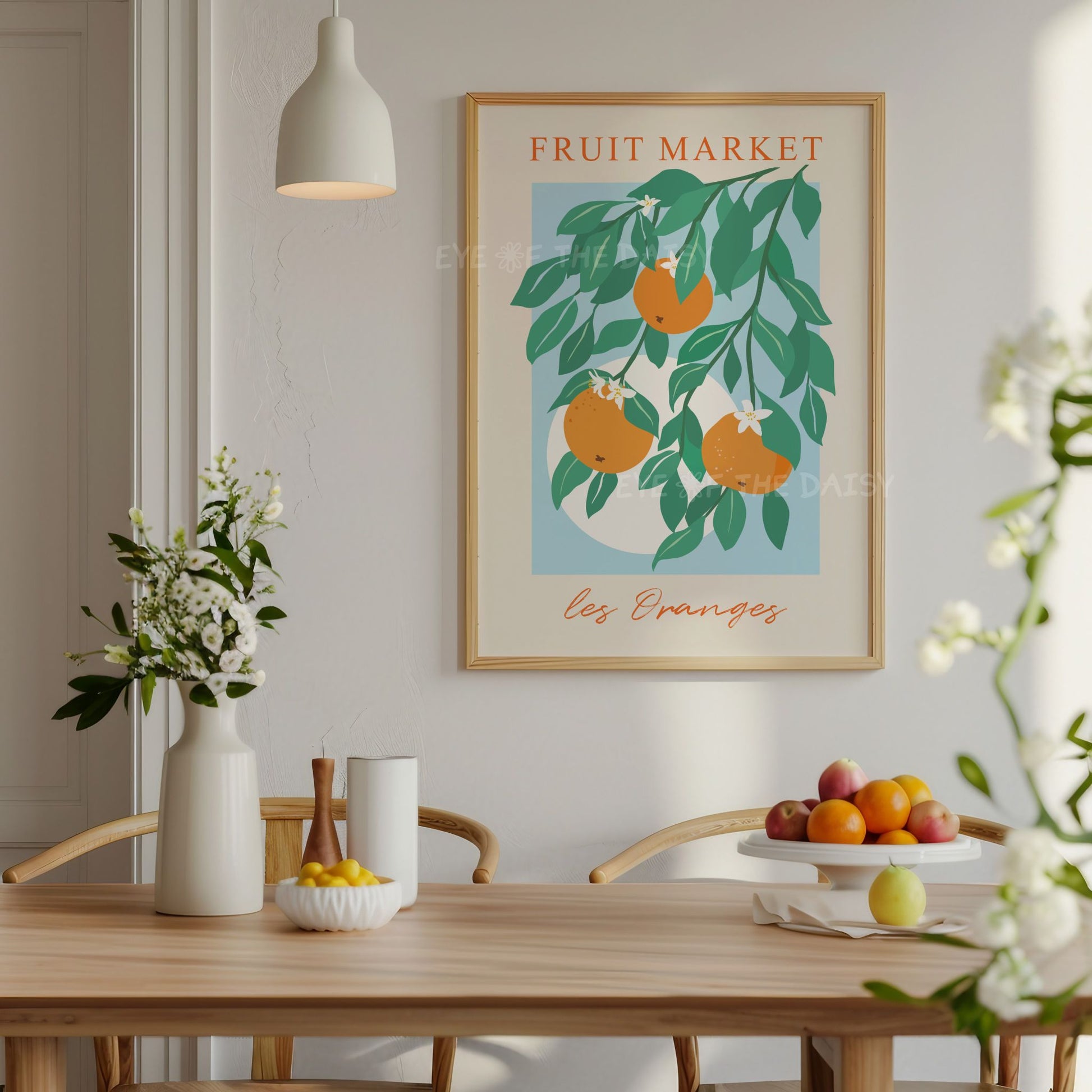 Les Oranges vintage fruit market poster – French-inspired printable kitchen art, exhibition poster download