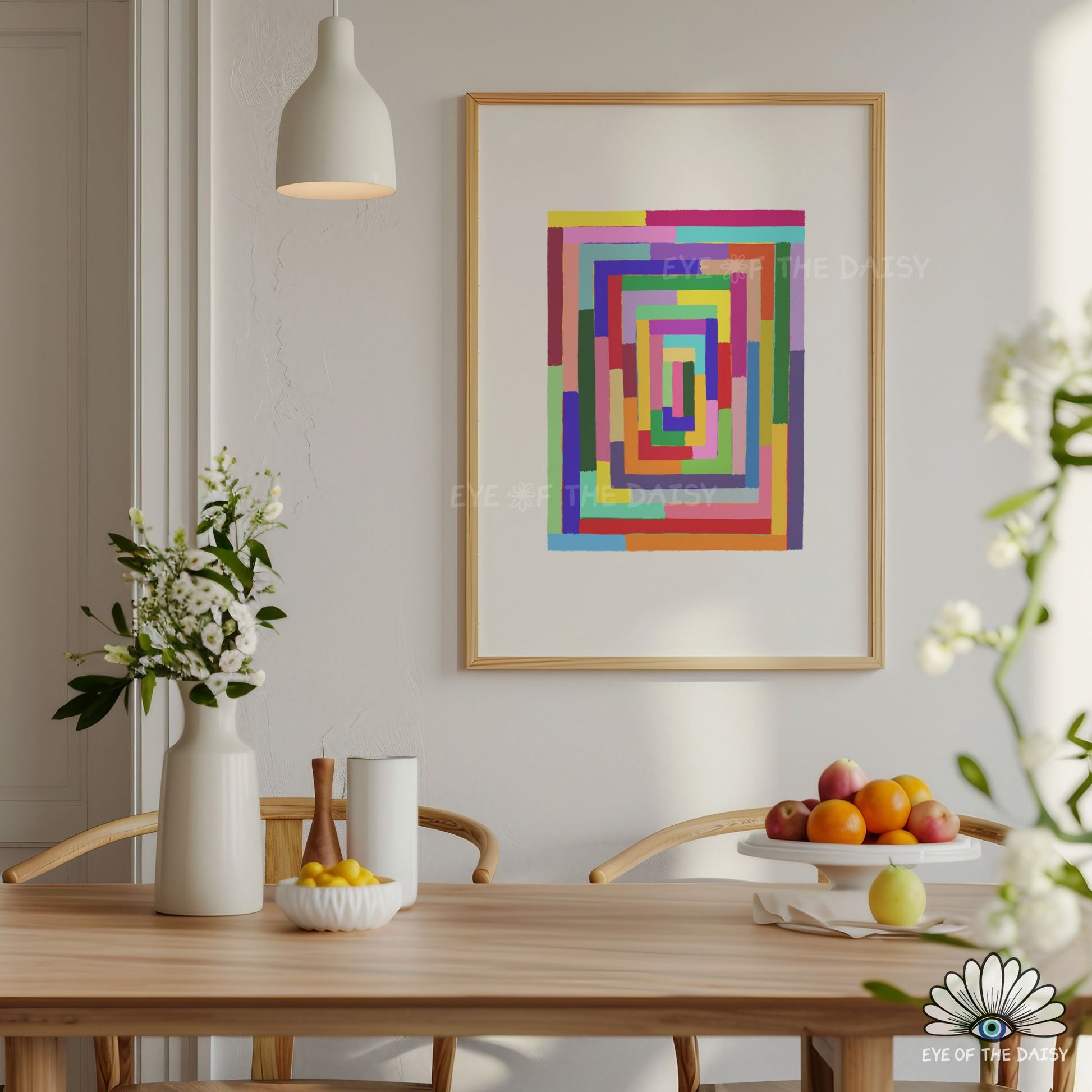 Colorful minimal abstract printable wall art, bright modern mid-century modern style print