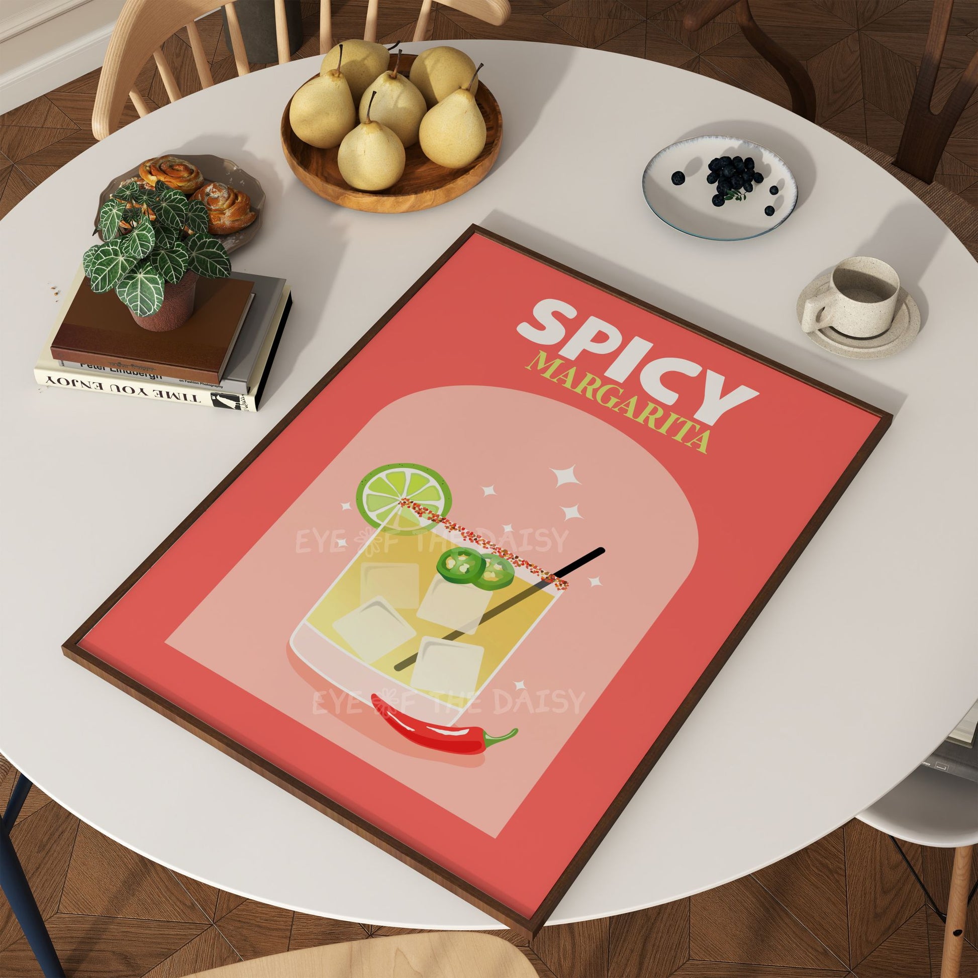 'Spicy Margarita' poster DIY wall decor in a modern trendy apartment kitchen