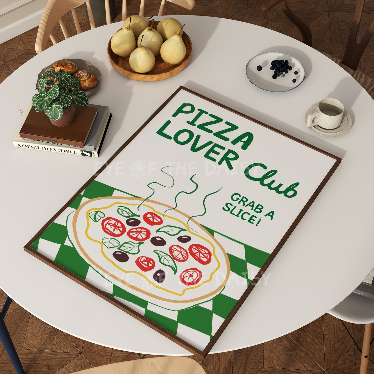 Green pizza lover club digital art print – fun downloadable kitchen poster, instant download art for pizza lovers