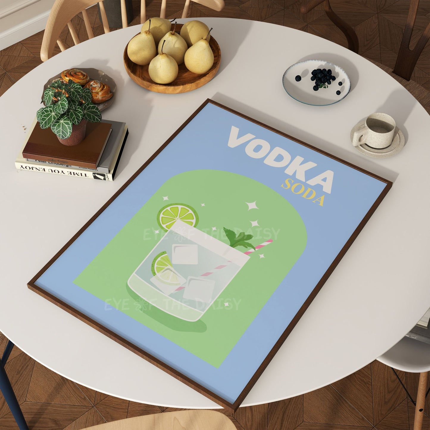 Retro Vodka Soda cocktail digital download – printable wall art for bar carts, home bars, and stylish DIY wall decor