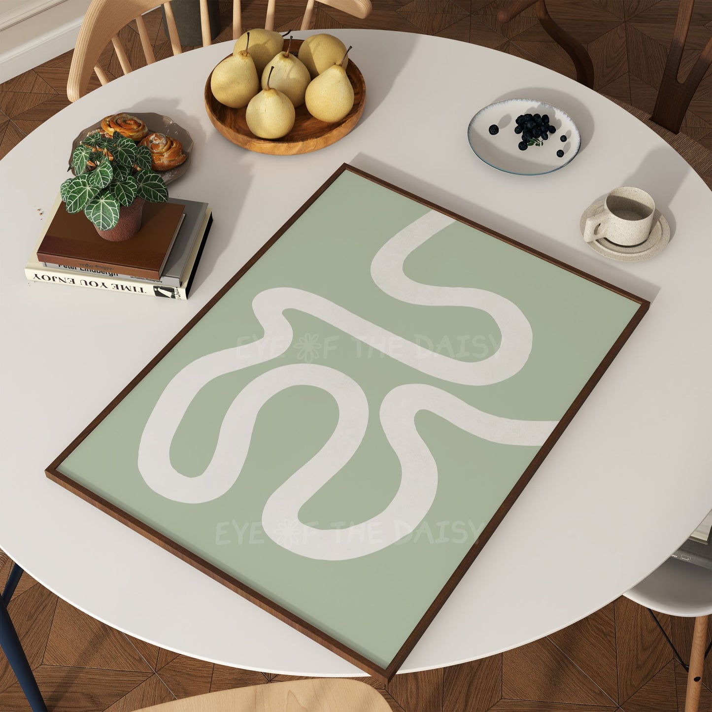 Modern abstract line drawing print set in green and white, printable wall decor for minimalist or boho bedroom gallery wall