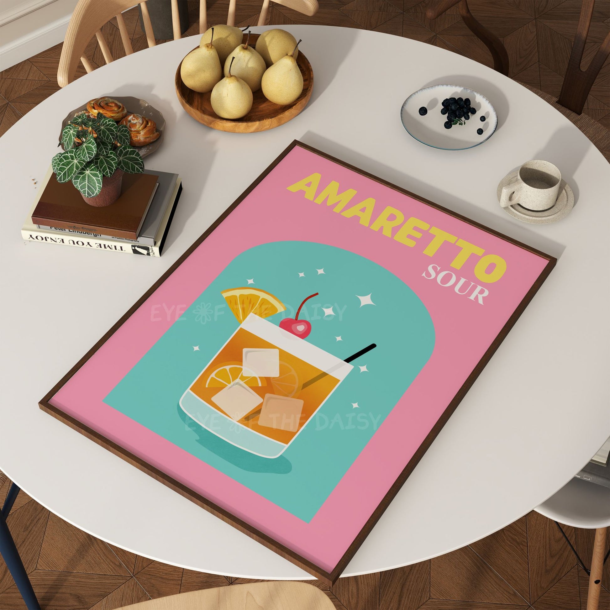 Cute trendy "Amaretto Sour" illustration cocktail digital print, downloadable drink print for bar wall decor