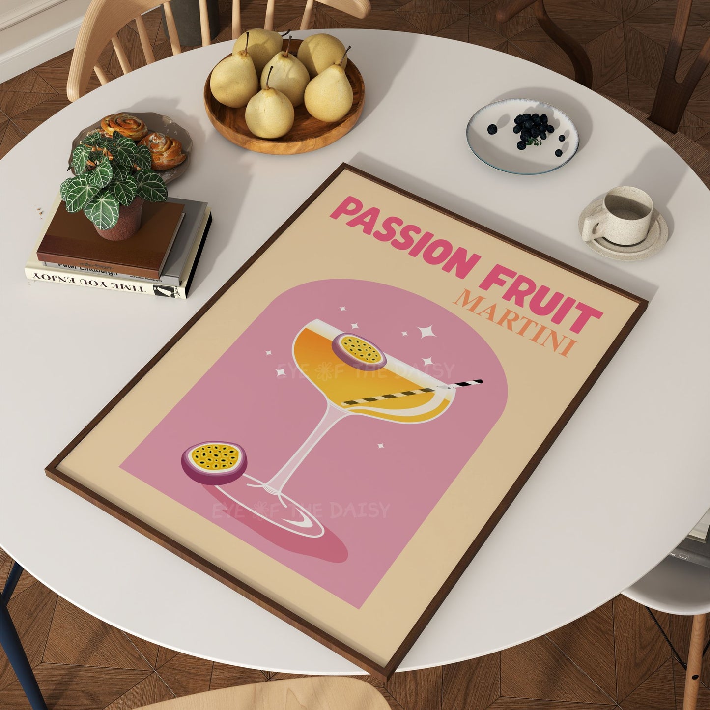 Vibrant Passion Fruit Martini printable poster in retro style, digital download cocktail art for eclectic bar cart or kitchen wall decor