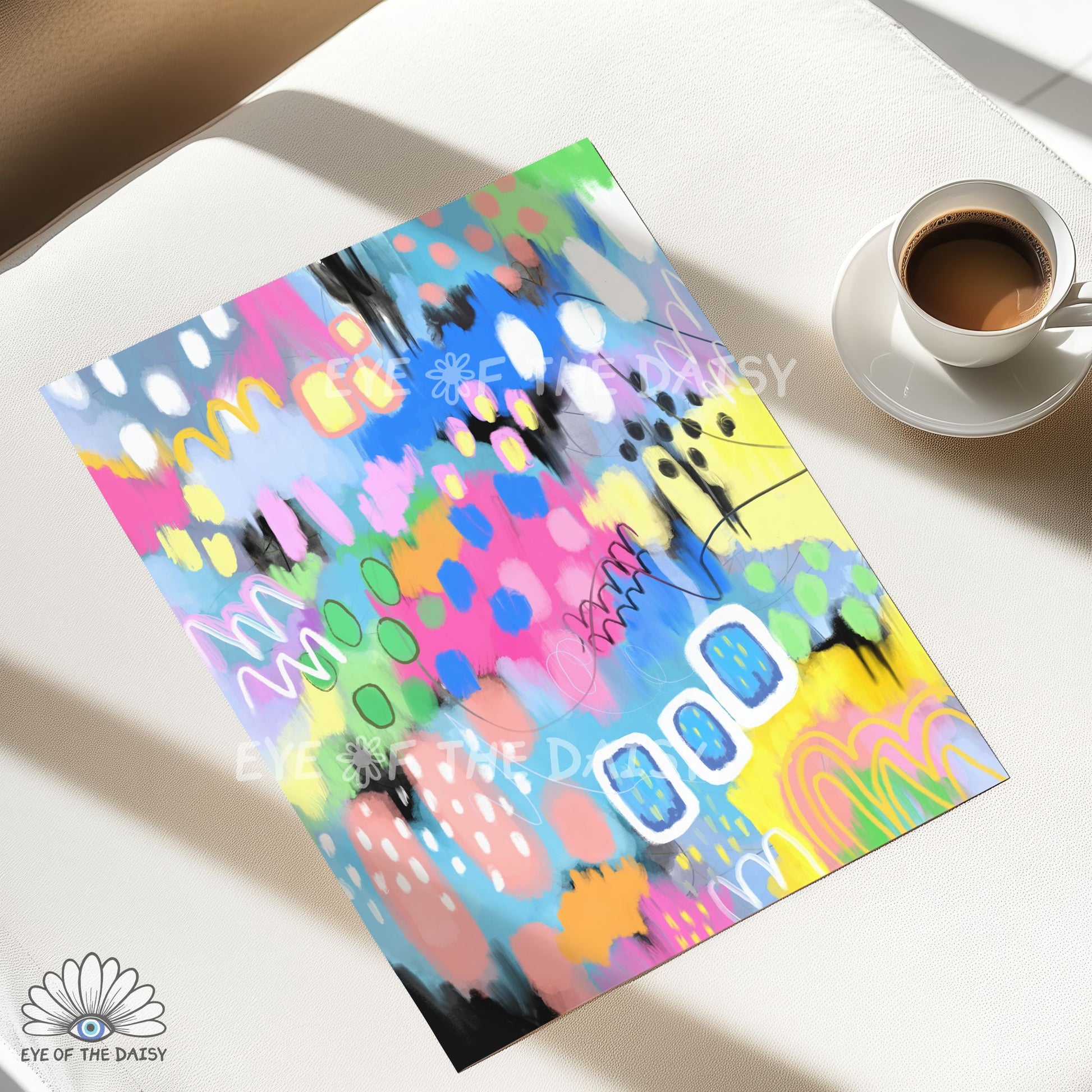 Contemporary textured painting print, bright colours abstract printable gallery poster for modern rooms