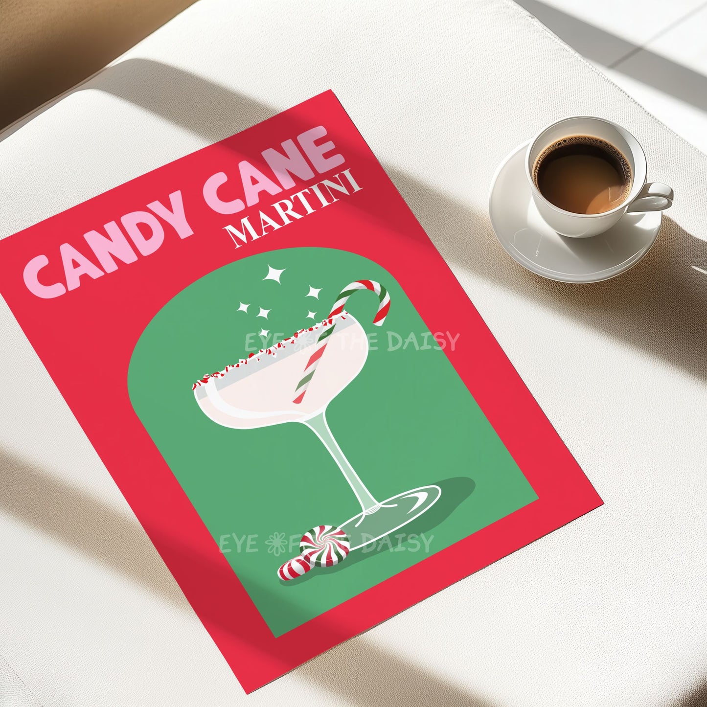 Retro Candy Cane Martini Print Digital Download | Christmas Cocktail Printable Wall Art