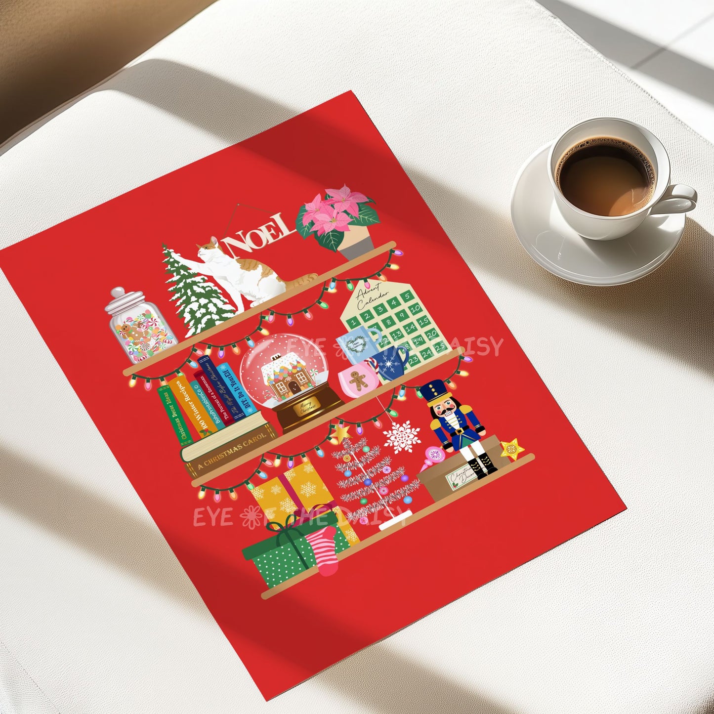 Personalised Pet on Christmas Shelves Digital Print | Custom Pet Drawing Printable Wall Art