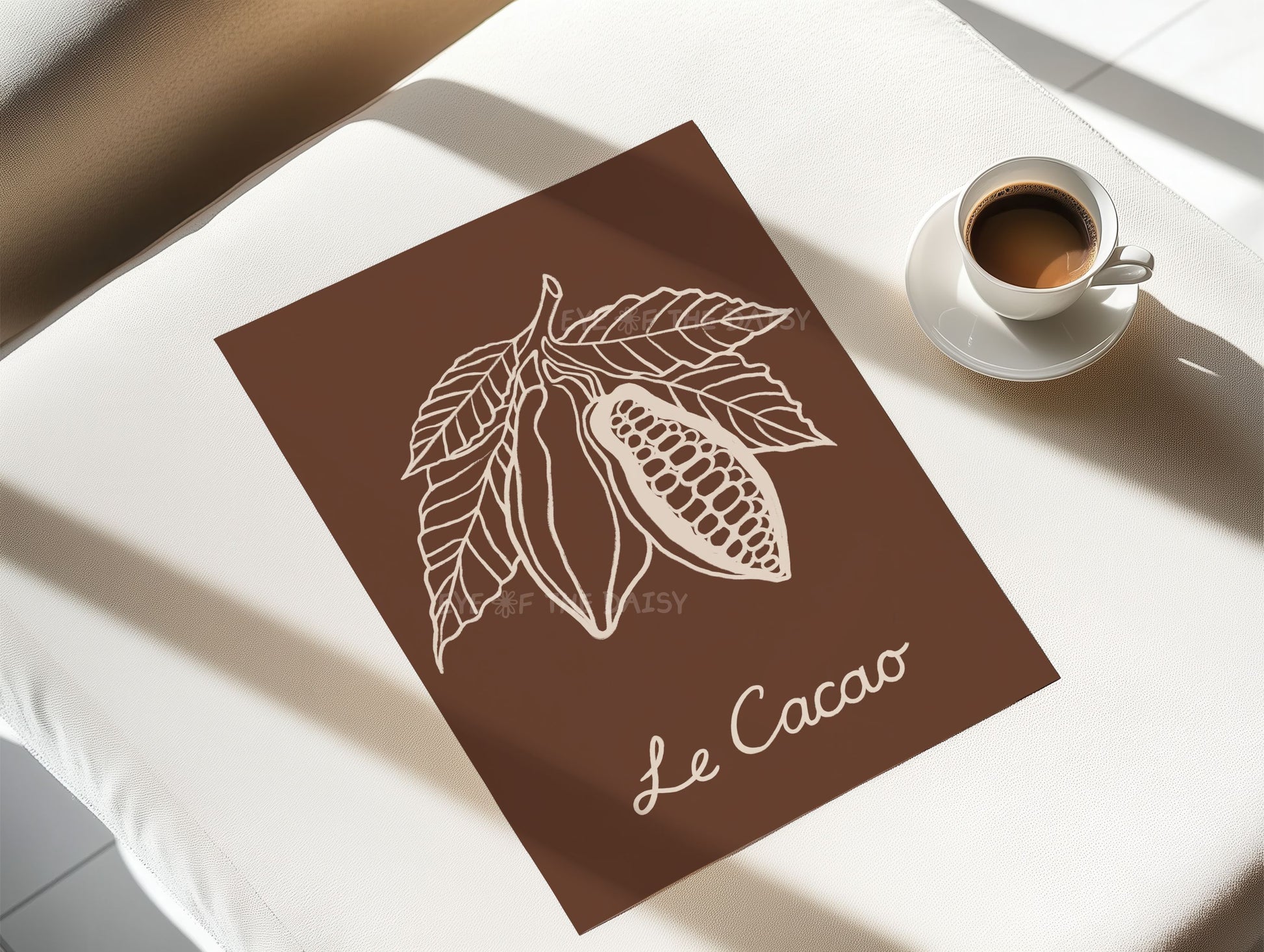 French style plant print set, cocoa coffee carob line art for neutral boho chic kitchen or dining room