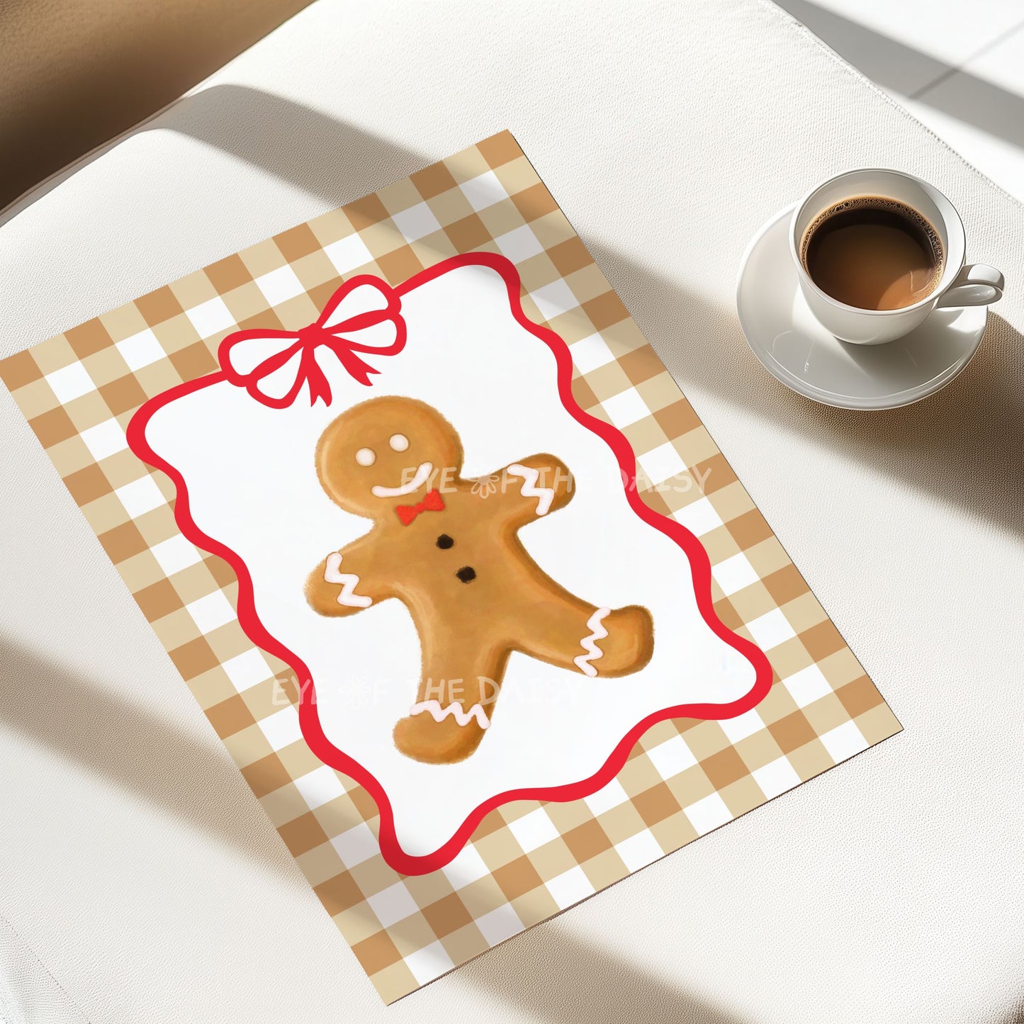 Cute Gingerbread Man Print Digital Download | Check Vintage Holiday Printable Wall Art