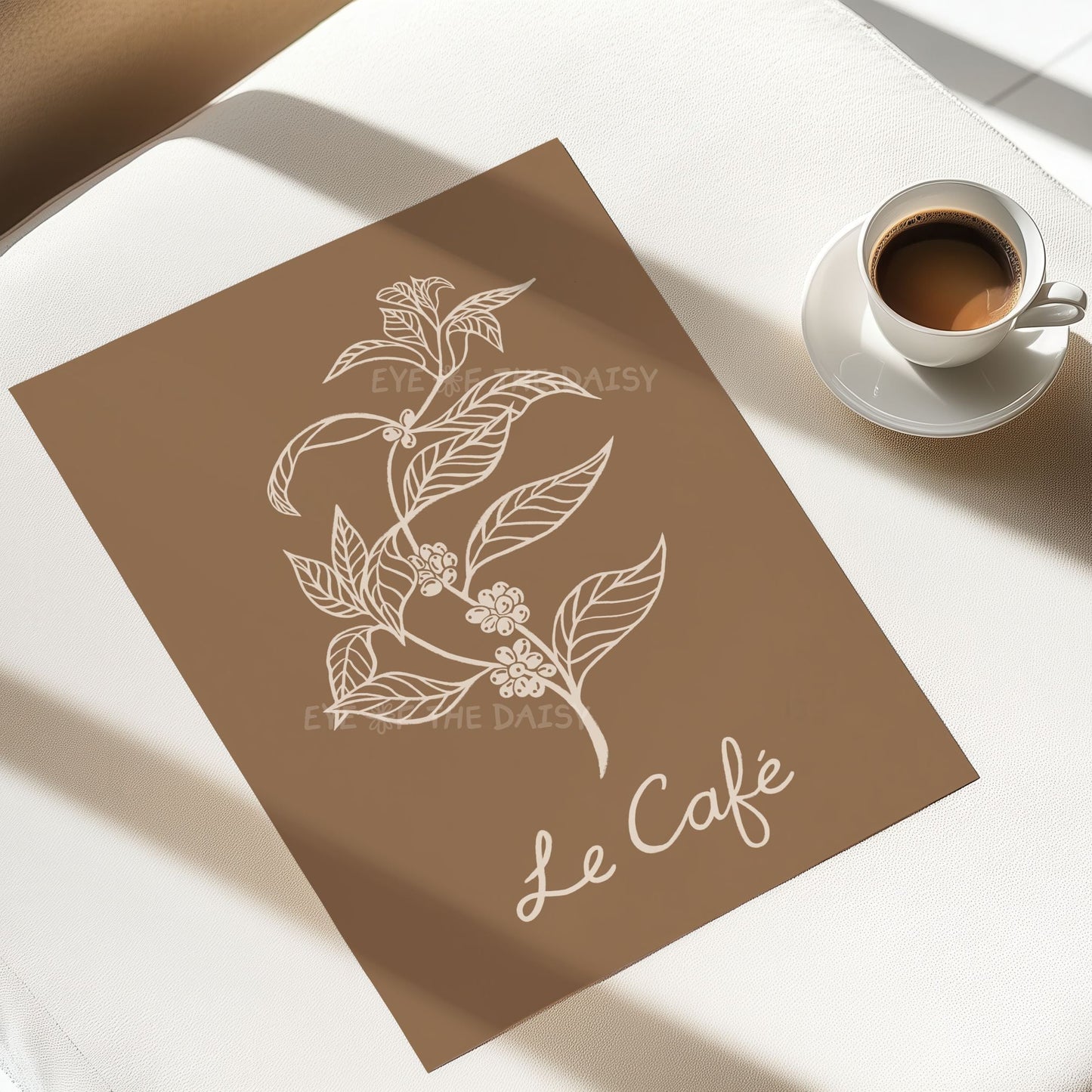 Neutral earth tone coffee plant digital print, minimalist art for a home café or coffee station