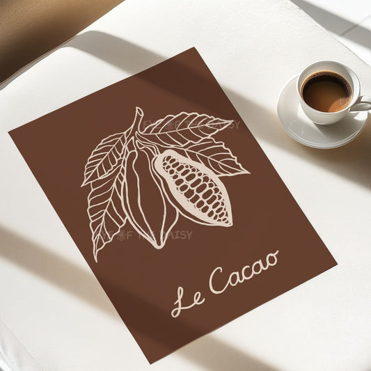 French botanical cocoa plant printable wall art for a modern boho dining room