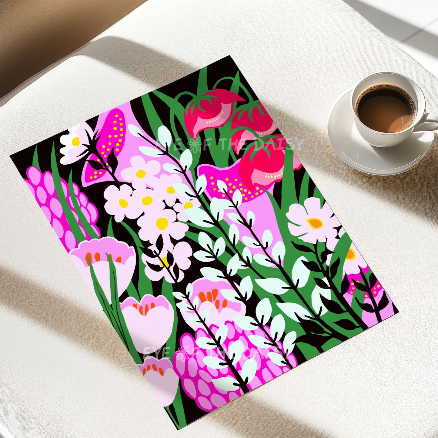 Digital botanical art print – colourful wildflower garden poster download, modern printable for apartments or rentals