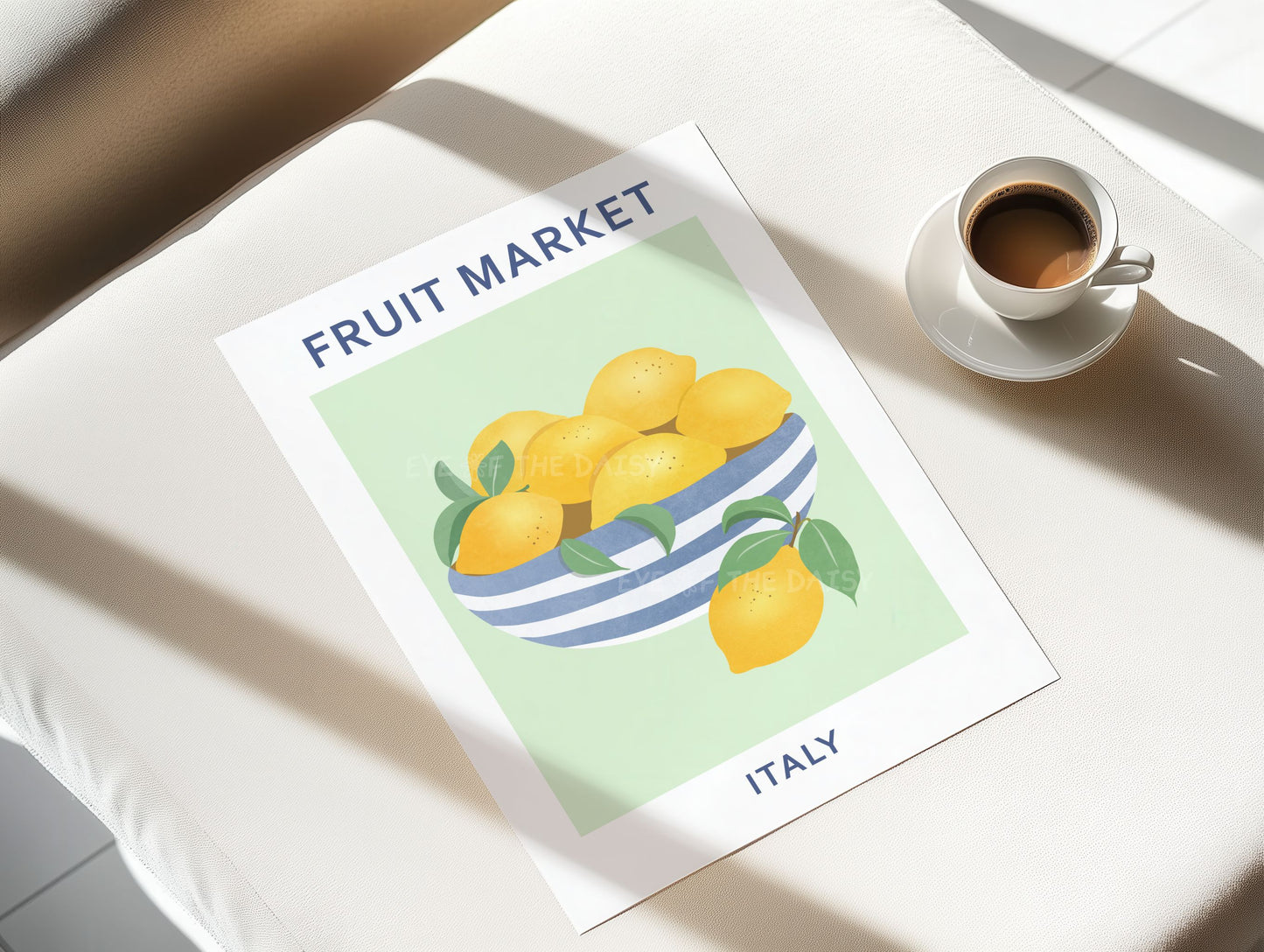 Fruit Market Italy lemon artwork — abstract printable fruit poster for boho living room or vacation rental wall art decor