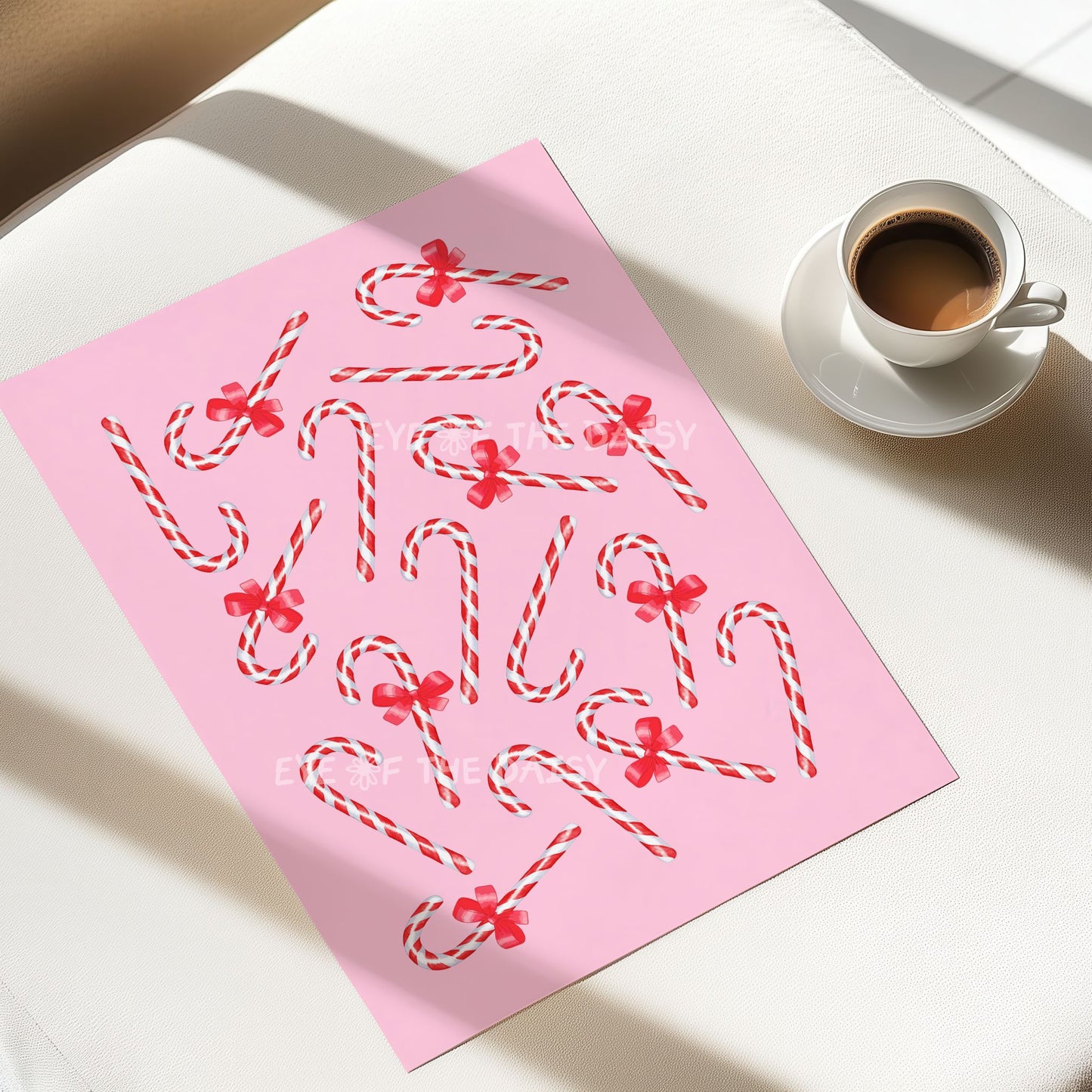 Pink Red Bows Candy Canes Print Download | Cute Whimsical Christmas Printable Wall Art