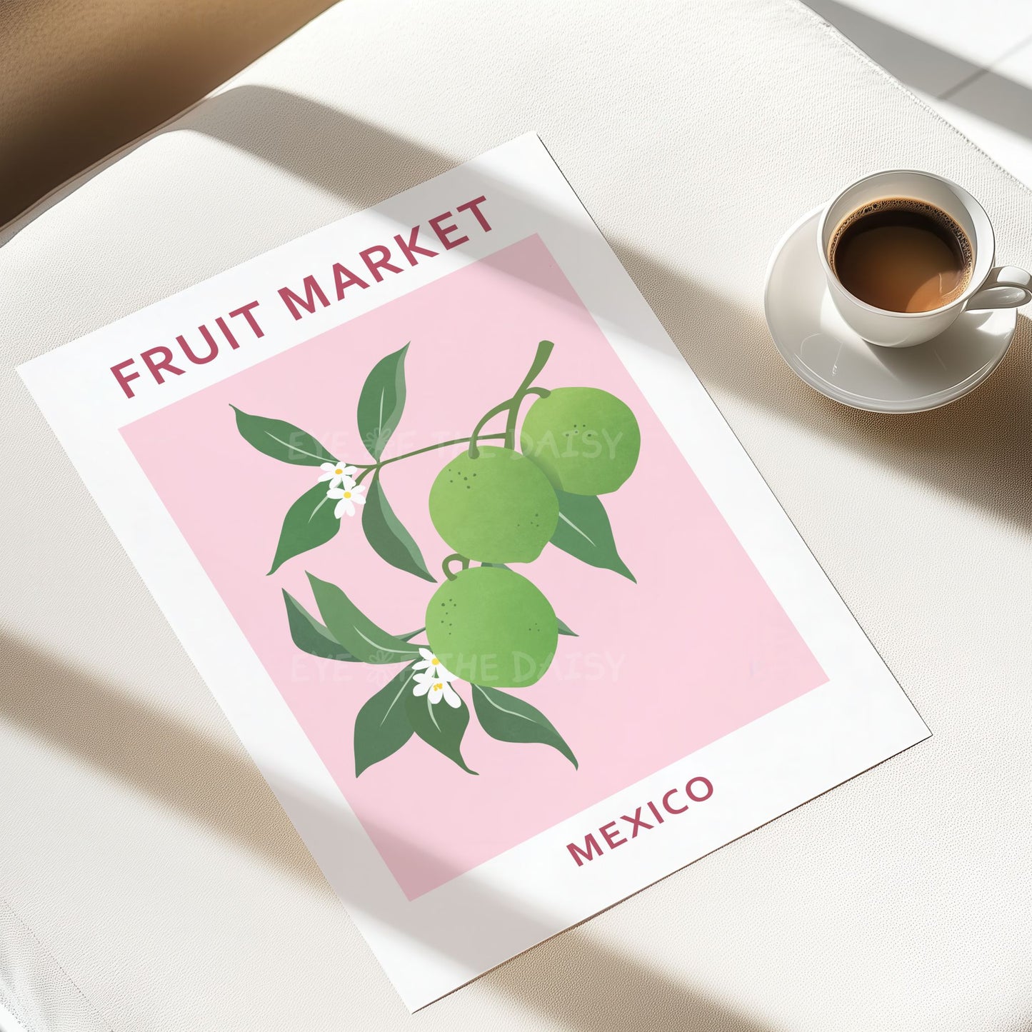 Fruit Market Mexico printable lime poster — modern pastel citrus artwork for summer rental or botanical gallery wall decor