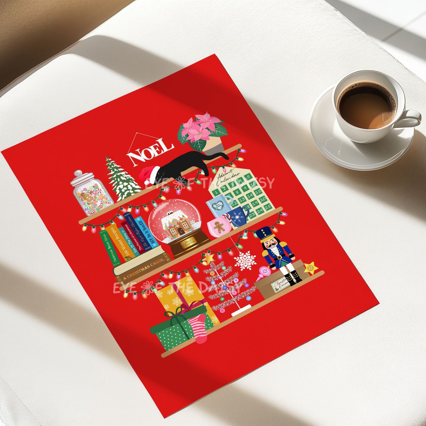 Christmas Shelf Print Digital Download | Maximalist Holiday Printable Wall Art