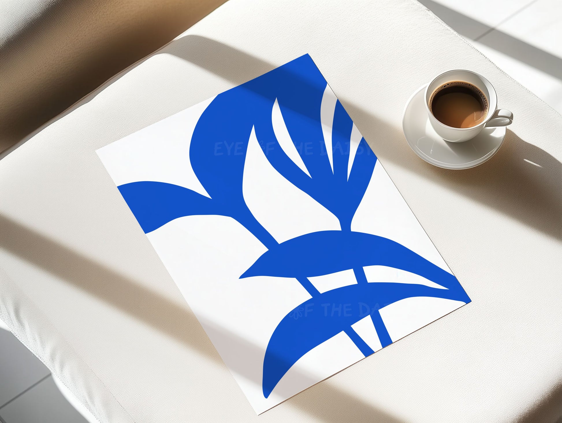 Abstract royal blue leaf print trio, printable wall art for trendy kitchens, instant poster download for vibrant home decor