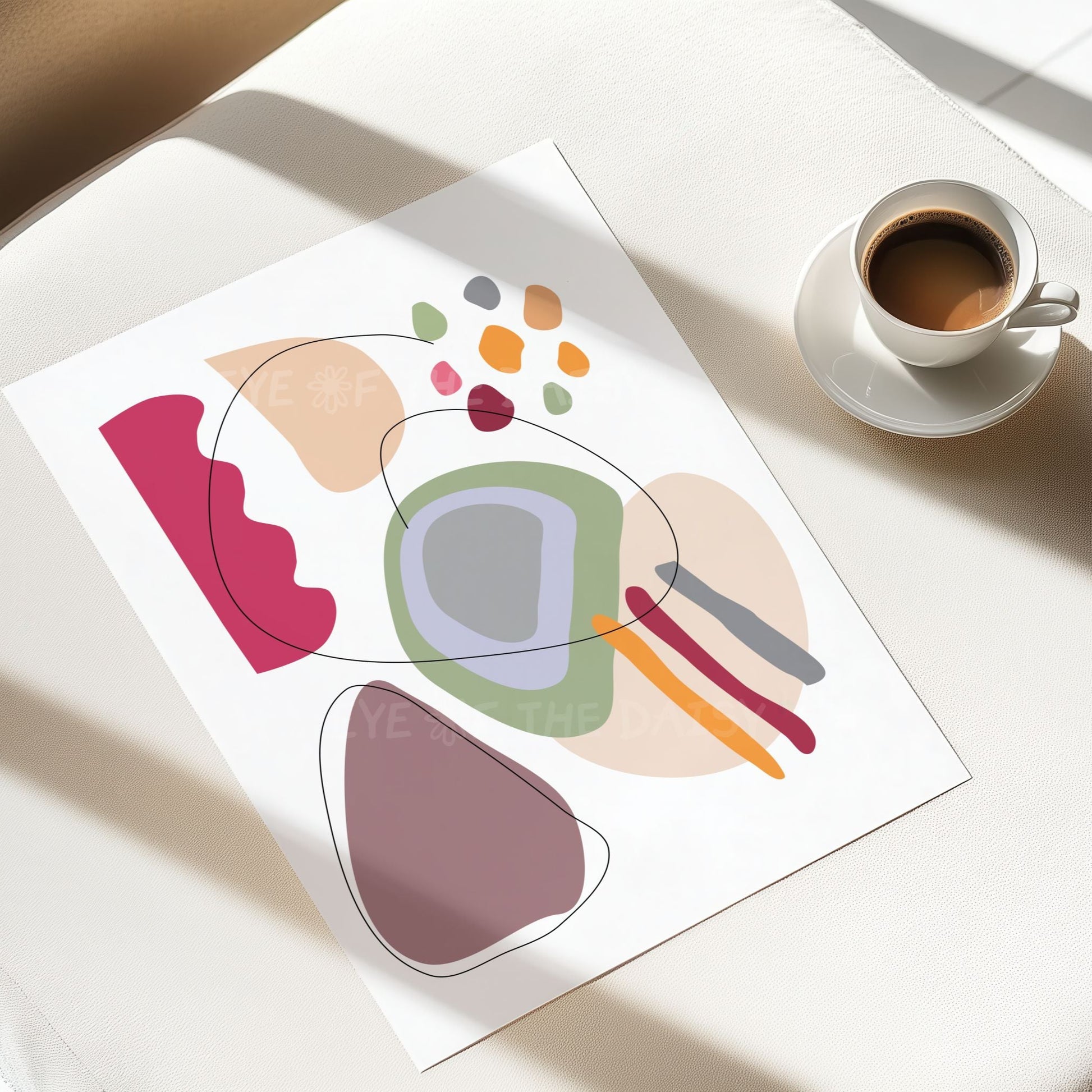 Bright organic shapes print set, modern dining room wall art download, printable gallery posters for contemporary dining rooms