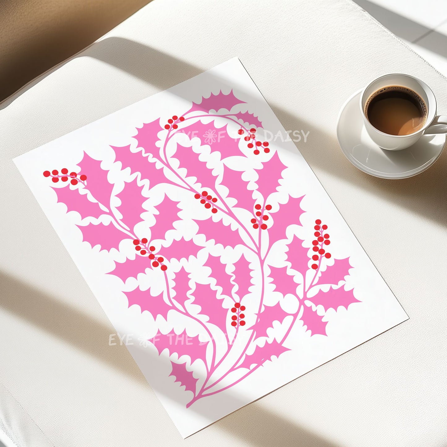 Pink Abstract Holly Print Download | Vibrant Modern Christmas Printable Wall Art