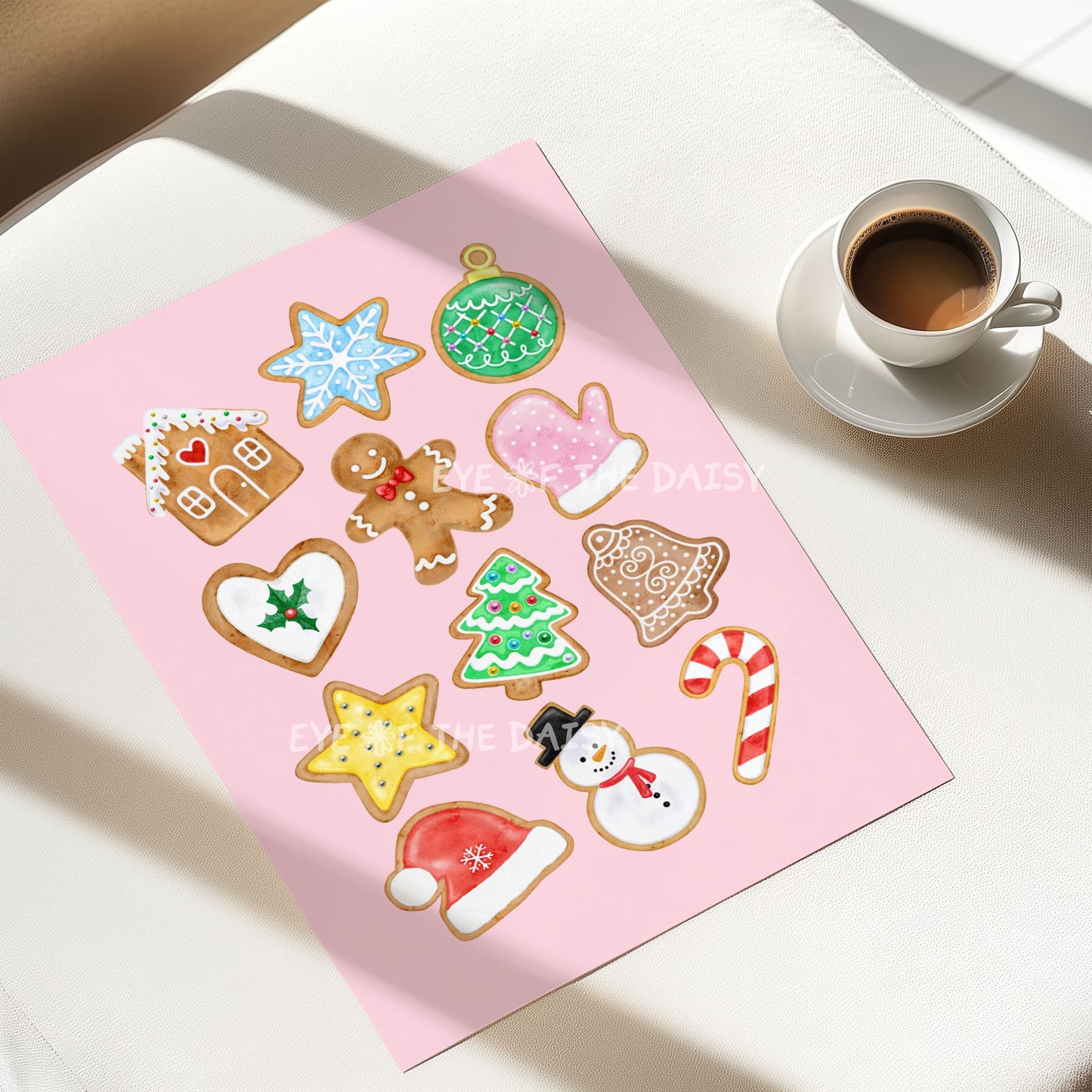 Gingerbread Cookies Print Digital Download | Pink Christmas Kitchen Printable Wall Art