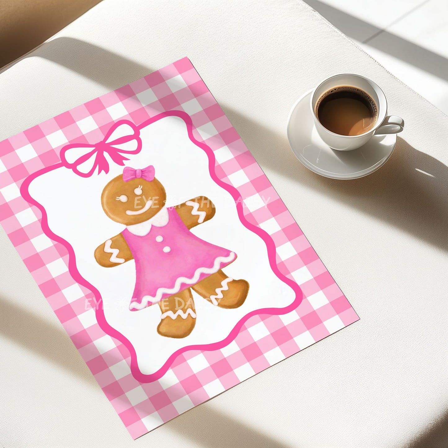 Cute Gingerbread Woman Print Digital Download | Coquette Pink Holiday Printable Wall Art